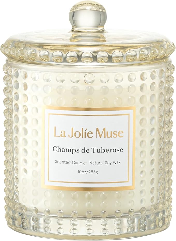 LA JOLIE MUSE Champs de Tuberose Scented Candle - Ylang, Tuberose, Orange Blossom | 10 oz Natural Soy Wax | 55 Hours Clean Burn | Floral Scented Candle | Gift-Ready for Hosts & Gatherings - Bloomnest