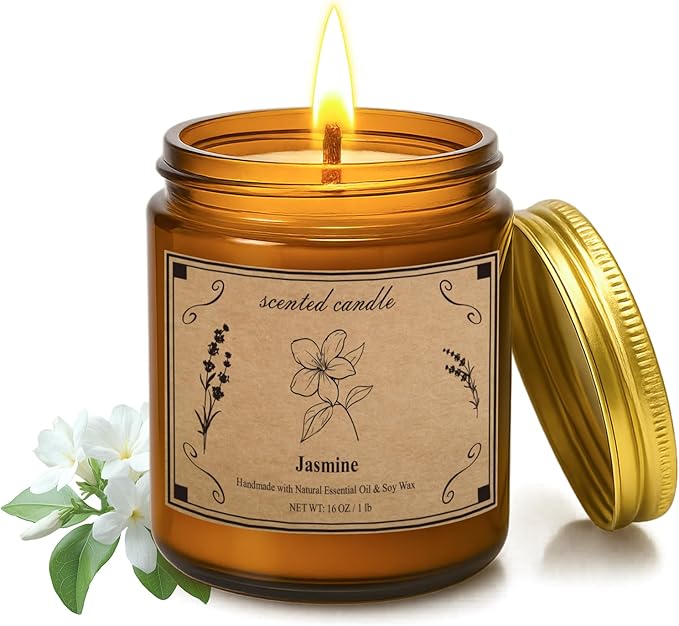 Scented Candles for Home, 16oz Large Jar Scented Candle – Jasmine Soy Wax Candle with 100 Hour Burn Time, Long Lasting Aromatherapy Candle for Home Décor, Relaxing Fragrance & Gift Giving - Bloomnest