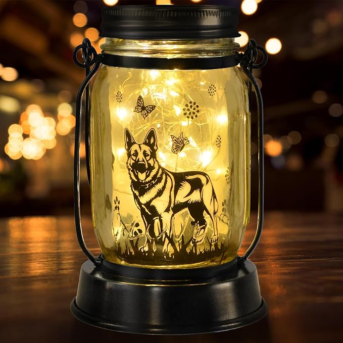 German Shepherd Gifts for Women/Men, German Shepherd Solar Lanterns Dog Mom Birthday, Dog Lovers Lantern, Pet loss Pet Memorial Lights, Solar Garden Decoration Outside for Yard, Patio,Backyard,Porch - Bloomnest