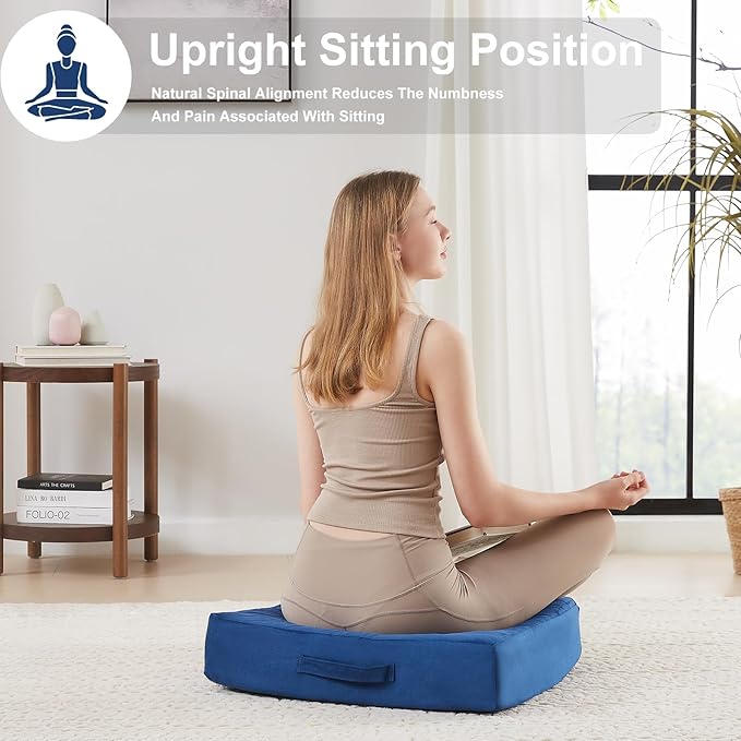2 Pcs High Density Foam Floor Pillow - Upgraded Large Pillows Seating for Adults - Outdoor Floor Cushion with Soft Tufted Cover - Yoga Pillows for Sitting On Floor - 22 Inch Navy Blue - Bloomnest
