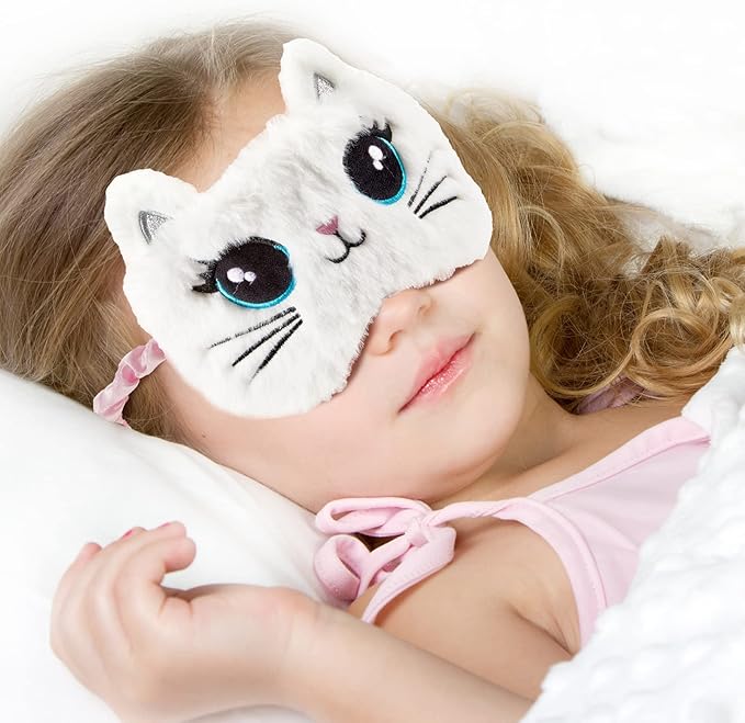 3 Pieces Sleep Mask for Kids, Girls Plush Sleeping Eye Cover Soft Eye Blindfold Cover Animal Shade for Kids(Colorful,Cat Style) - Bloomnest