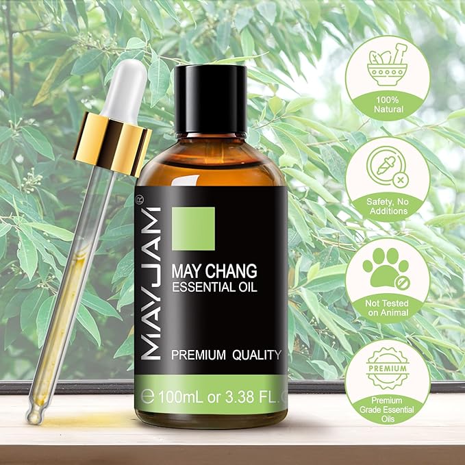 MAYJAM May Chang (Litsea Cubeba) Essential Oils 3.38 FL.OZ Pure May Chang Oil for Massage Skin Care Hair Care Diffuser Candle and Soap Making - 100ml - Bloomnest