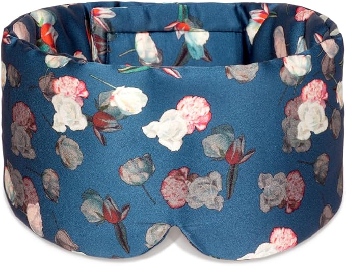 Silk Sleep Mask Soft Pressureless: 100% Mulberry Silk for Eye Skin Anti Wrinkles, Large Size for Total Blackout, Adjustable Wide Velcro Ear Cover, Print