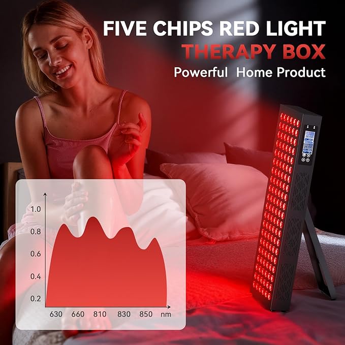 Red Light Therapy Box, 5in1 LED with 630-660-810-830-850, Metal Case, 3 Modes Red Light Panel with Soft Belt, 6 Timing Set - 9 Pulse Modes - 4-Level - Red Light Therapy Panel for Body Bloomnest
