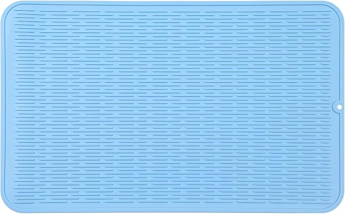 Silicone Dish Drying Mat for Multiple Usage,Easy clean,Eco-friendly,Heat-resistant Silicone Mat for Kitchen Counter or Sink,Refrigerator or Drawer Liner Light Blue 4XL 32 inches x 18 inches - Bloomnest
