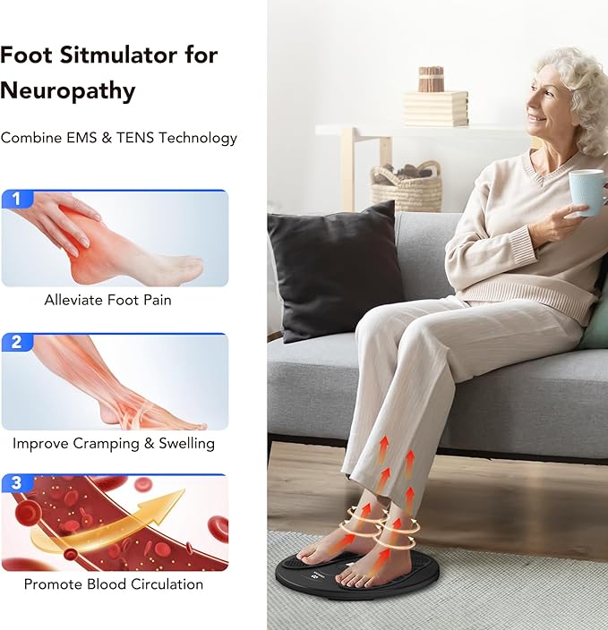 Foot Massager for Neuropathy, TENS & EMS Foot Circulation Stimulator for Pain Relief, 10 Modes and 20 Intensities, Relieve Swelling, Cramps, RLS & Plantar Fasciitis, Gifts for Mom Dad - Bloomnest