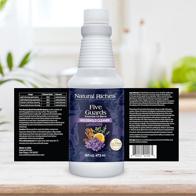 Natural Riches Household Cleaner Concentrate Five Guards Lavender scent from The Tales of French stories of Thieves Essential oil Blend household cleaner - 16 fl oz - Bloomnest