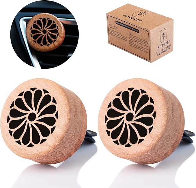 Essential Oil Car Diffuser, 2 PCS Elegant Car Aromatherapy Wood Diffuser with Vent Clip - Bloomnest