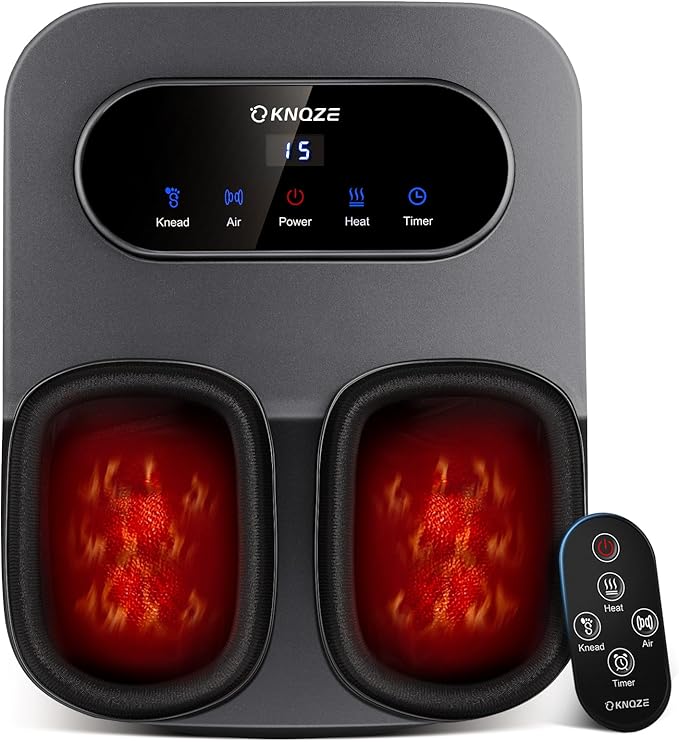 KNQZE Foot Massager with Heat and Remote, Shiatsu Deep Kneading Feet Massager for Plantar Fasciitis & Neuropathy, Foot Warmer, Gifts for Mom Women Men Dad, Fits Up to Men Size 12(Gray) - Bloomnest