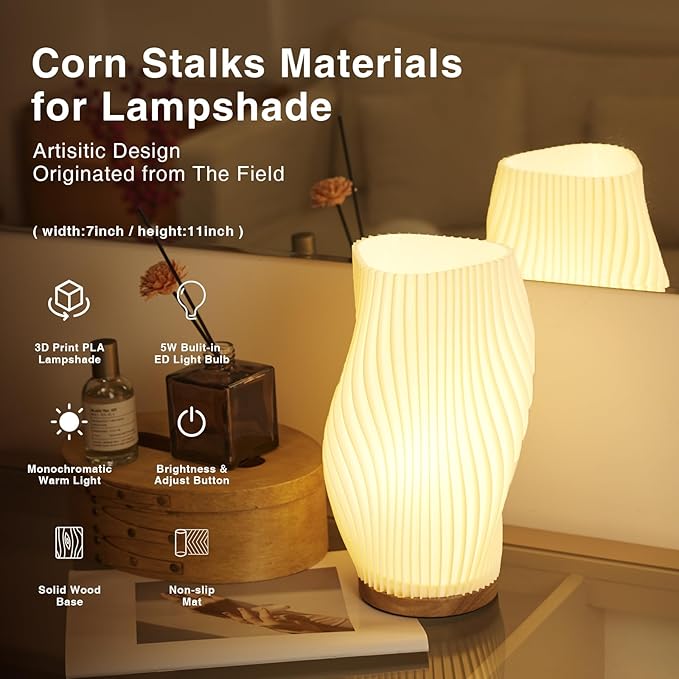 Table Lamp Bedside Lamps for Bedroom, Small Night Stands Desk Lamp, Mood Warm Cozy Lighting, Vintage Boho Cool Mid Century Modern Lamp, Aesthetic Accents Home Room Decor (Warm-C, Large) - Bloomnest