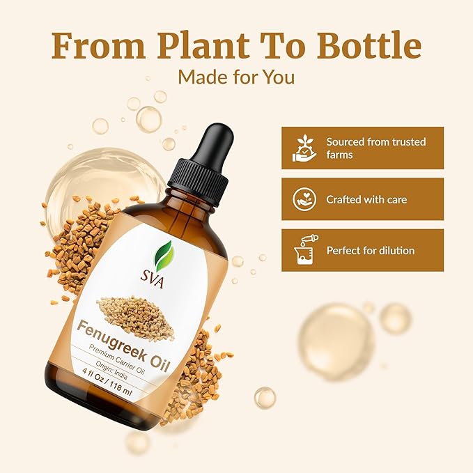 SVA Fenugreek Oil 4oz (118ml) Premium Carrier Oil with Dropper for Hair Care, Hair Oiling, Scalp Massage & Skin Care - Bloomnest