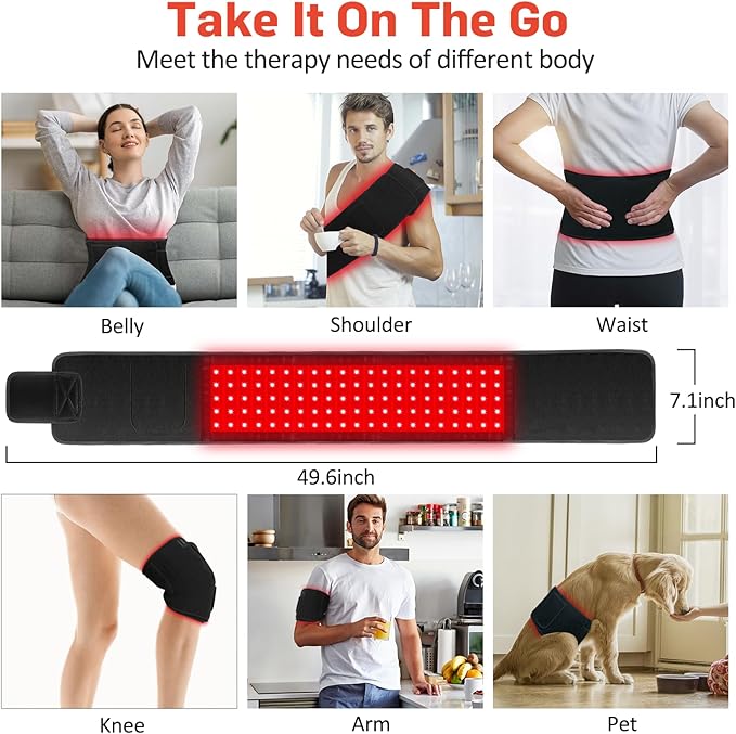 Red Light Therapy for Body, Infrared Light Therapy for Belt Shoulder Waist, Upgraded 3 in 1 LED Beads, 660nm Red Light & 850nm Near Infrared Light Therapy Belt Wrap Timer Remote Control GMOWNW