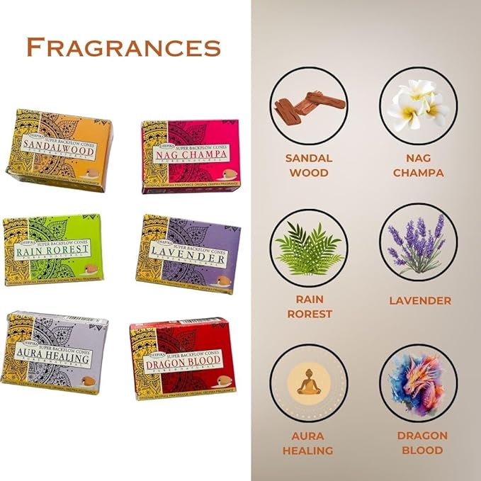 Deepika Backflow Dhoop Flora Classique Frankincense Cones for Waterfall Indoor Outdoor Incense Coil for Meditation, Yoga, Relaxation, Healing (Mega Set of 120 Pcs)