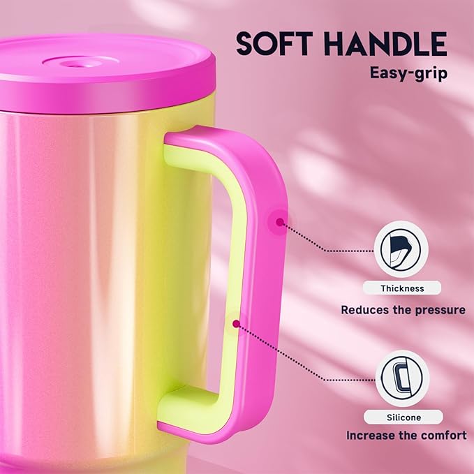 Meoky 30 oz Tumbler with Handle, Tumbler with Lid and Straw, Insulated Stainless Steel Travel Mug, 100% Leak-proof, Cupholder Friendly, Keeps Cold for 24 Hours or Hot for 8 Hours (Carnival) - Bloomnest
