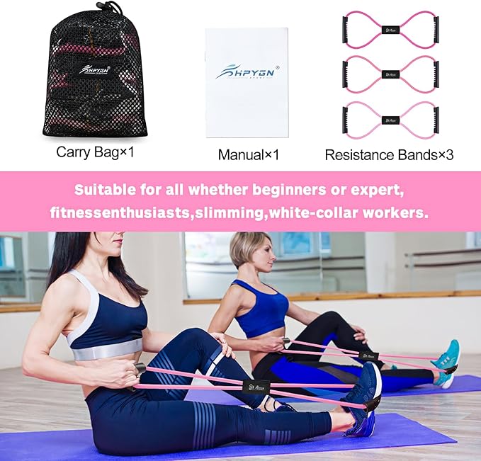 HPYGN Resistance Bands, Figure 8 Exercise Bands for Women Men, 8 Shaped Resistance Bands for Arms, Chest Expander, Yoga Gym Fitness Pulling Rope 8 Word Elastic for Exercise Muscle Training Tubing - Bloomnest