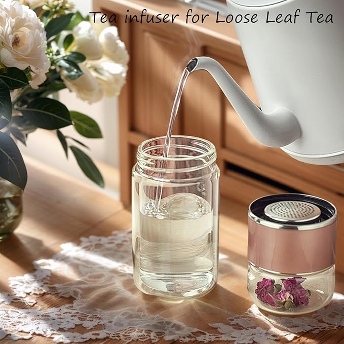 Nhdap Teava 3-In-1 Smart Tea Infuser, Tryteava Portable Leak-Proof Glass Infuser Bottle for Loose Leaf Tea, Double Layer Water Cup Separation Teapot With Strainers for Office, Travel (Black, 280ml) - Bloomnest