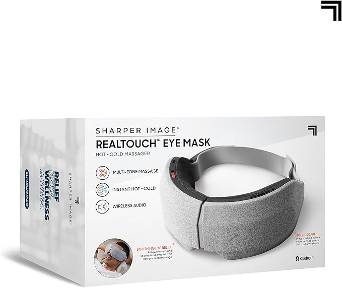 Sharper Image® RealTouch™ Eye Mask, Hot + Cold Massager, Air Compression, Puffy Under Eye Aid, Bluetooth Music, USB-C Rechargeable, Headache Stress & Anxiety Relief, Relaxation & Comfort Travel Gift - Bloomnest