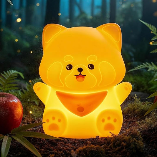 Red Panda Night Light with Squishy Soft Silicone, RGB Flashing Color, Dimmable Rechargeable Portable Touch Red Panda Gifts Decor for Girls Boys - Bloomnest