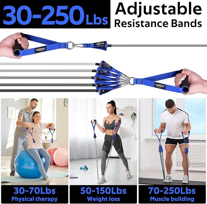 WALITO Resistance Bands Set - Exercise Bands with Handles, Door Anchor, Legs Ankle Straps, for Heavy Resistance Training, Physical Therapy, Muscle Training, Yoga, Home Workouts, Gym - Bloomnest