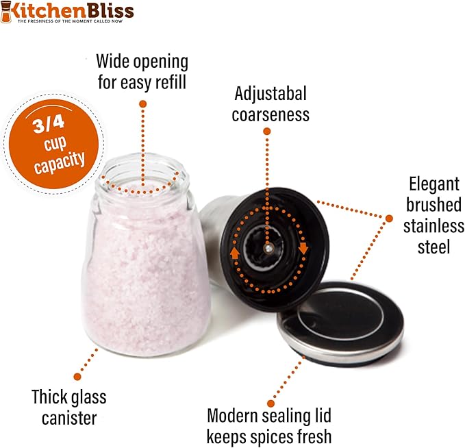 Professional Salt and Pepper Grinder – Premium Stainless Steel Salt and Pepper Shaker with Ceramic Spice Grinder Mill for Adjustable Coarseness - Bloomnest