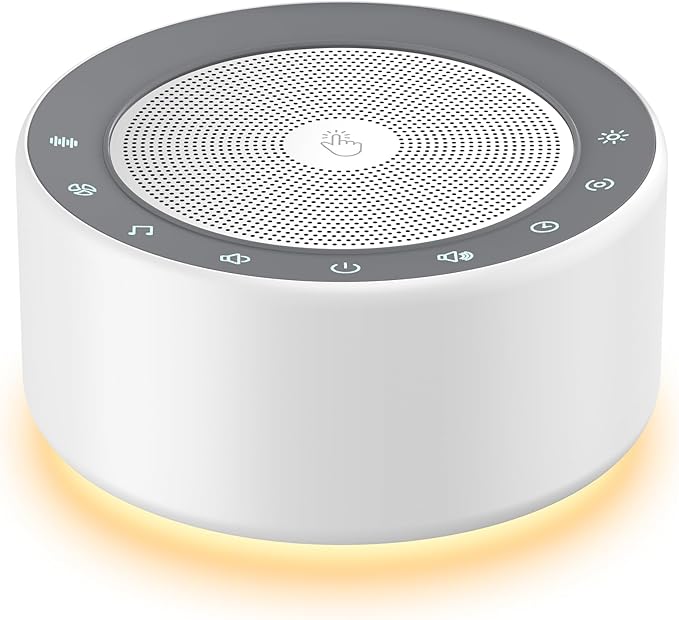 Kipcush White Noise Sound Machine with Nursery Lamp, Mood Lighting, 7 Colour Night Light, 30 Soothing Sounds for Baby/Adult. Timer, Plug in, Memory Function, Touch Control - Bloomnest