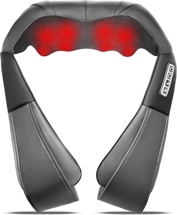 Grey Shiatsu Neck and Back Massager with Heat, Electric Deep Tissue Kneading Neck and Shoulder Massage, Best Gifts for Women Men Mom Dad Mothers Fathers Day Birthday Gift (NOT Cordless)