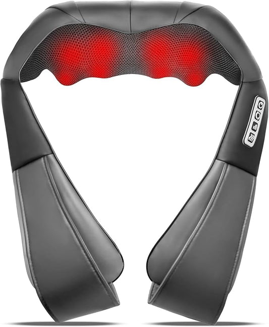Grey Shiatsu Neck and Back Massager with Heat, Electric Deep Tissue Kneading Neck and Shoulder Massage, Best Gifts for Women Men Mom Dad Mothers Fathers Day Birthday Gift (NOT Cordless)