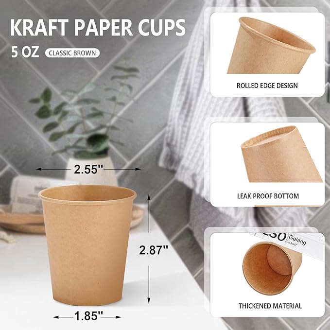 SIUQ 400 Pack 5 oz Kraft Paper Cups, Disposable Bathroom Cups, Mini Mouthwash Cups, Hot/Cold Beverage Drinking Cup for Home, Store, Travel, Events (Brown) - Bloomnest