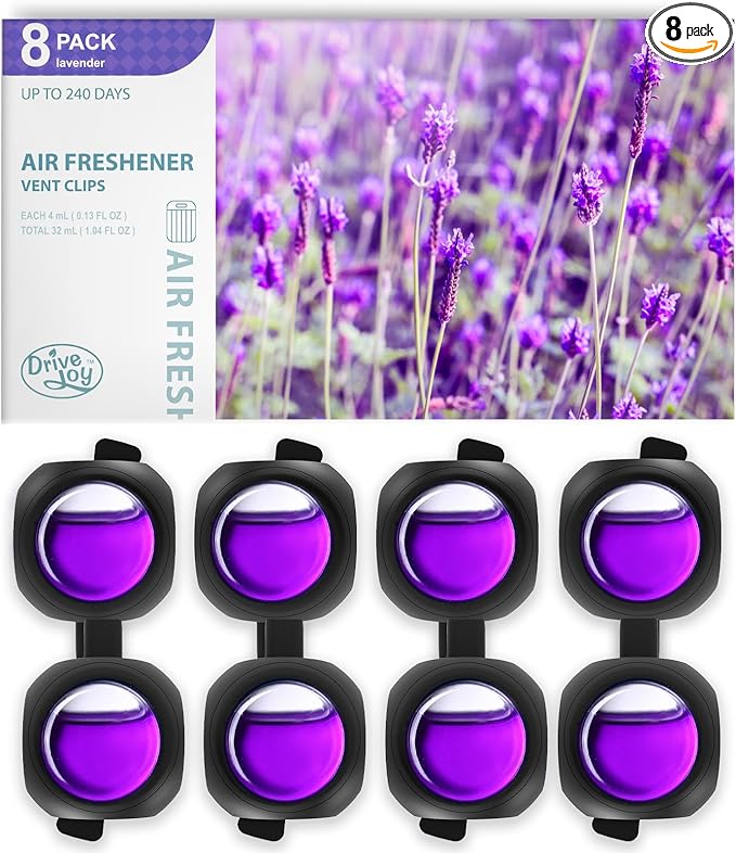 Car Air Freshener Vent Clips, 8 Pack, Provides Long-Lasting Scent, Up to 240 Days, Odor Eliminator (Lavender) - Bloomnest