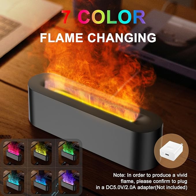 Colorful Flame Fire Diffuser Humidifier, 7 Colors Changing Oil Diffuser, Ultra-Quiet Aroma Essential Oils Aromatherapy Diffusers for Large Room, Bedroom, Office(Timeable, Waterless Auto off-150ml) - Bloomnest