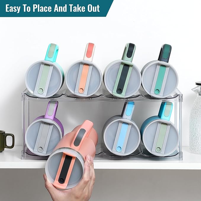 Design for Stanley 40 OZ & Large Bottles & Tumblers with Handle - Acrylic Water Bottle Organizer - Stackable Clear Wine Rack, Cup Holder for Home Kitchen Pantry Shelf Countertop Cabinet, 2 Tier Hold 8 MakeLifeBetterEasier