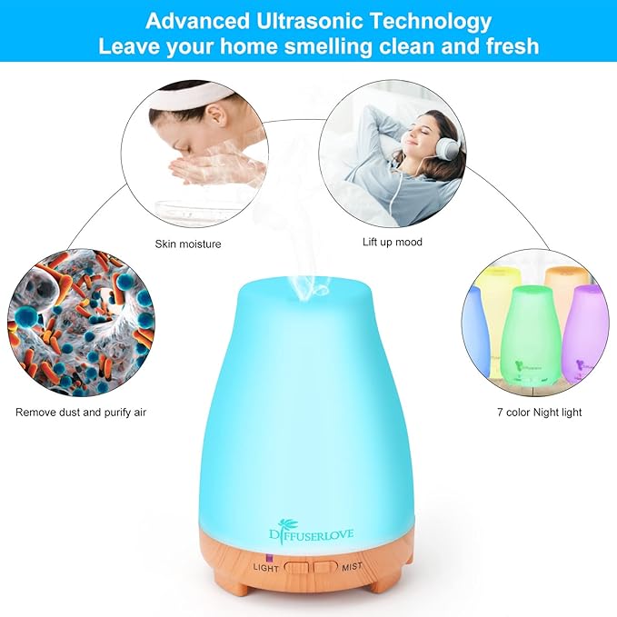 Diffuserlove Essential Oil Diffusers 200ML Remote Control Diffuser Mist Humidifiers BPA-Free Aromatherapy Diffuser (Yellow Base) Diffuserlove