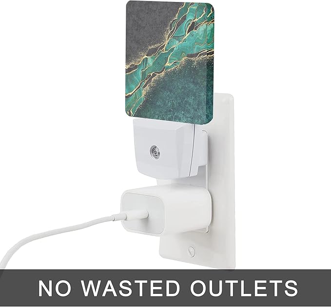 Green Marble Night Light,Golden Abstract Marble Veins Night Lights 0.5W Sleep Friendly for Boys Girls Led Night Light Dusk to Dawn Sensor Nightlight for Stairway/Hallway/Bedroom - Bloomnest