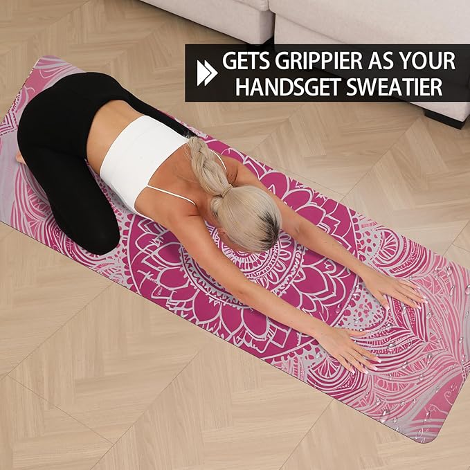 Yoga Mat Non-Slip Extra Thick 72"x32/24" Extra Wide Fitness Exercise Mat TPE Material High Elastic Hot Yoga Mat for Women Yoga Pilates Home Floor Workout (Cow Coffee)