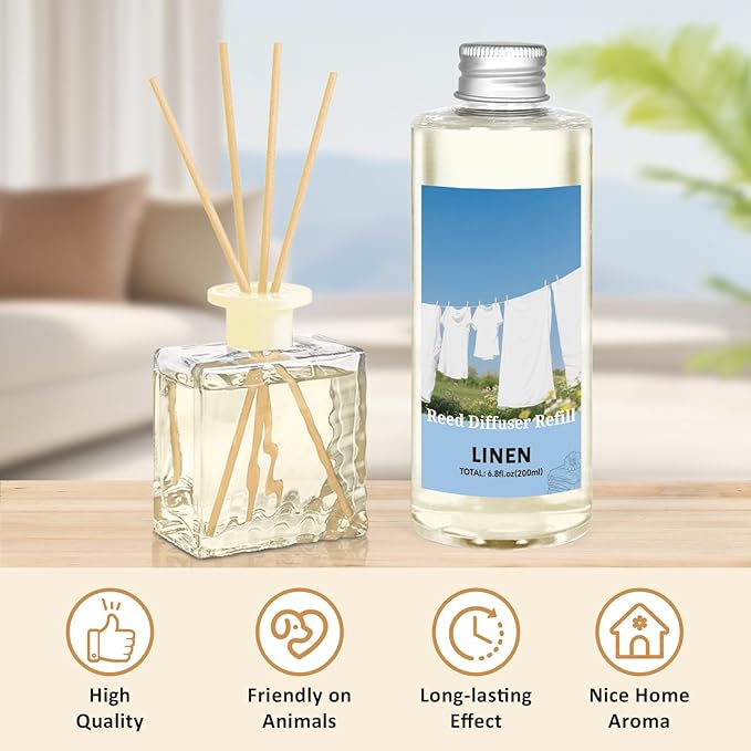 STRN Linen Essential Oil Reed Diffuser Refill 200ml Long-Lasting Aromatherapy, Natural Fragrance Liquid with Eco-Friendly Bottle for Home, Bedroom, Spa - Bloomnest