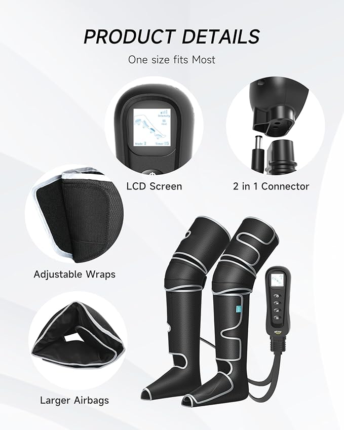 ALLJOY Leg Massager for Circulation and Pain Relief FSA, Gifts for Men Women Dad Mom, Leg Massager with Heat and Compression, 2 Heat 5 Modes 4 Intensities 4 Extenders - Bloomnest