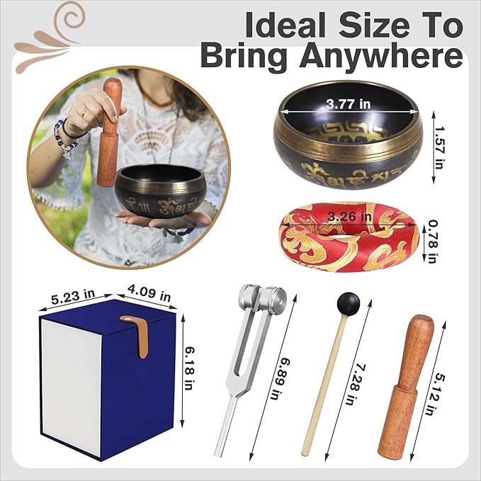 Tibetan Singing Bowl Set (16Pcs) - Pure Sound - 3.5 inch Brass Material - 100% Handmade - for Sound Healing, Chakra Balancing, Meditation, Mindfulness, Stress Relief Tools, Unique Spiritual Gifts - Bloomnest