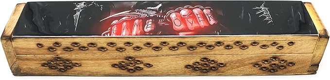 SOUL STICKS Handmade Carved Incense Burner Wooden Coffin Box with Storage Includes Go Away Evil Incense Sticks (Game Over) - Bloomnest