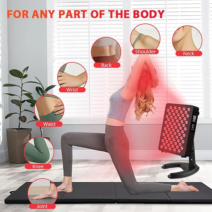 Red Light Therapy Panel for Face and Body, 630/660/810/850nm 4 Wavelengths Red Near Infrared Light Device with 70 Dual Chip LEDs, Timer and Stand, for Improve Sleep, Skin Wellness (Black, 350W)