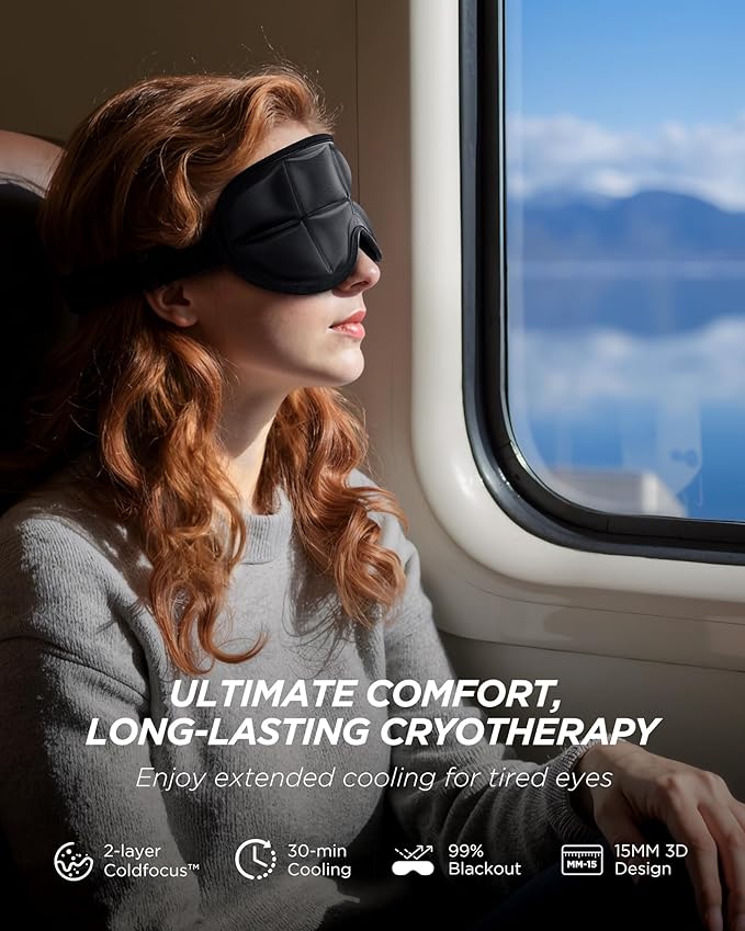3D Cooling Sleep Mask with Double Coldfocus Gel - Frozen Cold Gel Eyes Mask with Contoured Blackout Hot & Cold Therapy for Women, Men Sleeping on Airplane Traveling for Migraine, Dry Puffy Eyes,1 Pack - Bloomnest