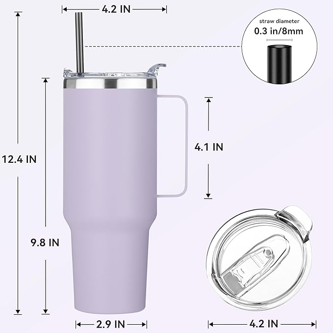 HASLE OUTFITTERS 40 oz Stainless Steel Tumbler with Handle, Vacuum Insulated Tumblers Bulk, Reusable Double Wall Travel Coffee Mug, Durable Powder Coated Water Bottle(Purple, 4) - Bloomnest