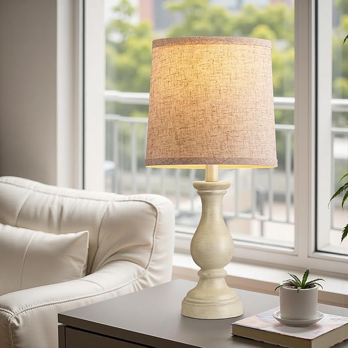 Seealle Farmhouse Table Lamps Set of 2 - Rustic Lamp for Bedroom Living Room, 22" Boho Bedside Lamps for Night Stands End Table Office Desk Lamp Nightstand Clearance with Linen Shades(Antique White) - Bloomnest