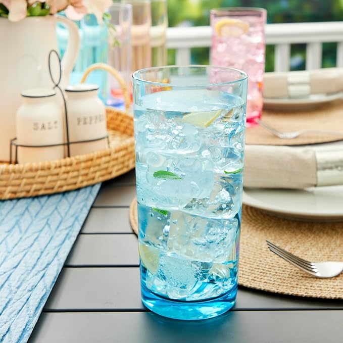 US Acrylic Classic Plastic Reusable Drinking Glasses (Set of 6) 24oz Iced Tea Cups Assorted Colors | BPA-Free Tumblers, Made in USA | Top-Rack Dishwasher Safe - Bloomnest