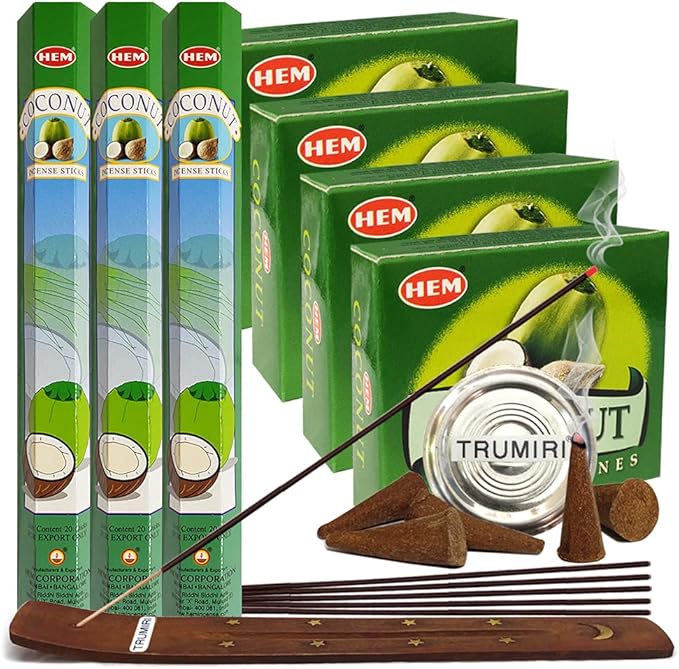 Coconut Incense sticks and cone incense holder variety pack bundle insence insense insienso TRUMIRI