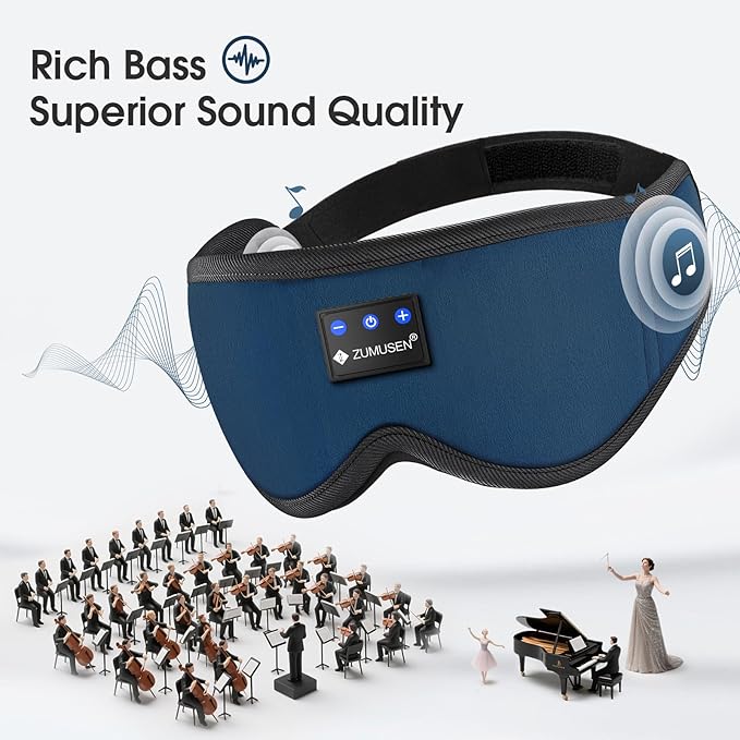 ZUMUSEN Bluetooth Sleep Headphones, 3D Wireless Music Eye Mask with Ultra-Thin Stereo Speakers, Adjustable Sleep Mask for Side Sleepers, Perfect for Travel, Meditation, Relaxation - Bloomnest
