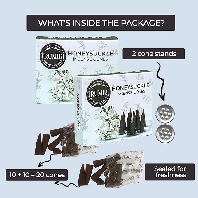 Honeysuckle Incense Cones - 20 Cone Incense - Dual Pack of 10 - Scented TRUMIRI