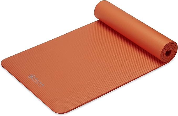 Gaiam Essentials Thick 2/5" (10mm) and Thin 1/4" (6mm) Yoga & Pilates, Fitness & Exercise Mat with Easy-Cinch Carrier Strap