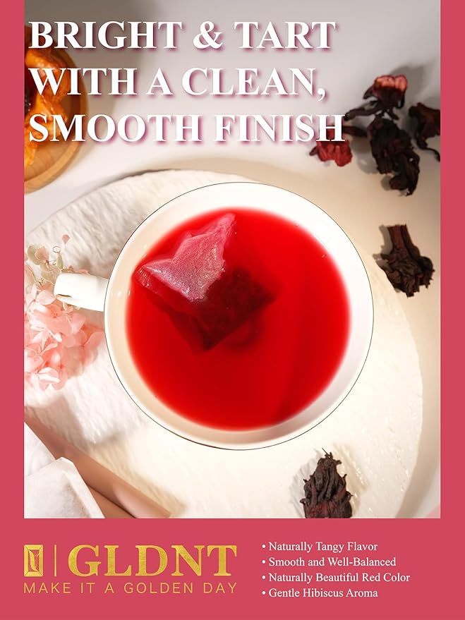 GLDNT Organic Hibiscus Tea Bags, Caffeine Free, Natural Flowers, Refreshing Tart Flavor, 100 Count - Bloomnest
