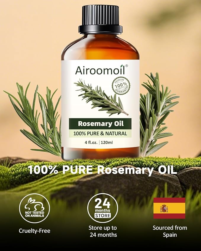 Pure Rosemary Essential Oil Hair Natural Aromatherapy Skin & Body Care Candle Making Home Fragrance Diffuser Oil 4 Fl Oz Airoomoil
