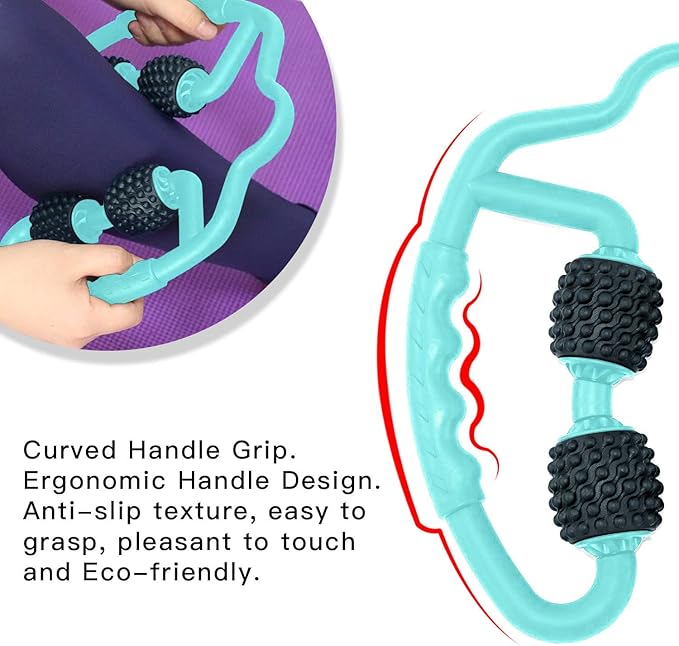 Cellulite Massage Tool Muscle Roller - Deep Fascia Massager & Dimpled Skin Remover for Legs, Thighs & Buttocks - Anti-Cellulite Roller, Smooth Skin, Pain Reliefs (Green Black-4 Wheel) - Bloomnest